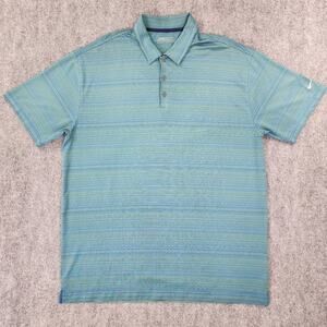 Nike Golf Polo Shirt Mens XXL Blue Green Diamond Stripe Short Sleeve Performance